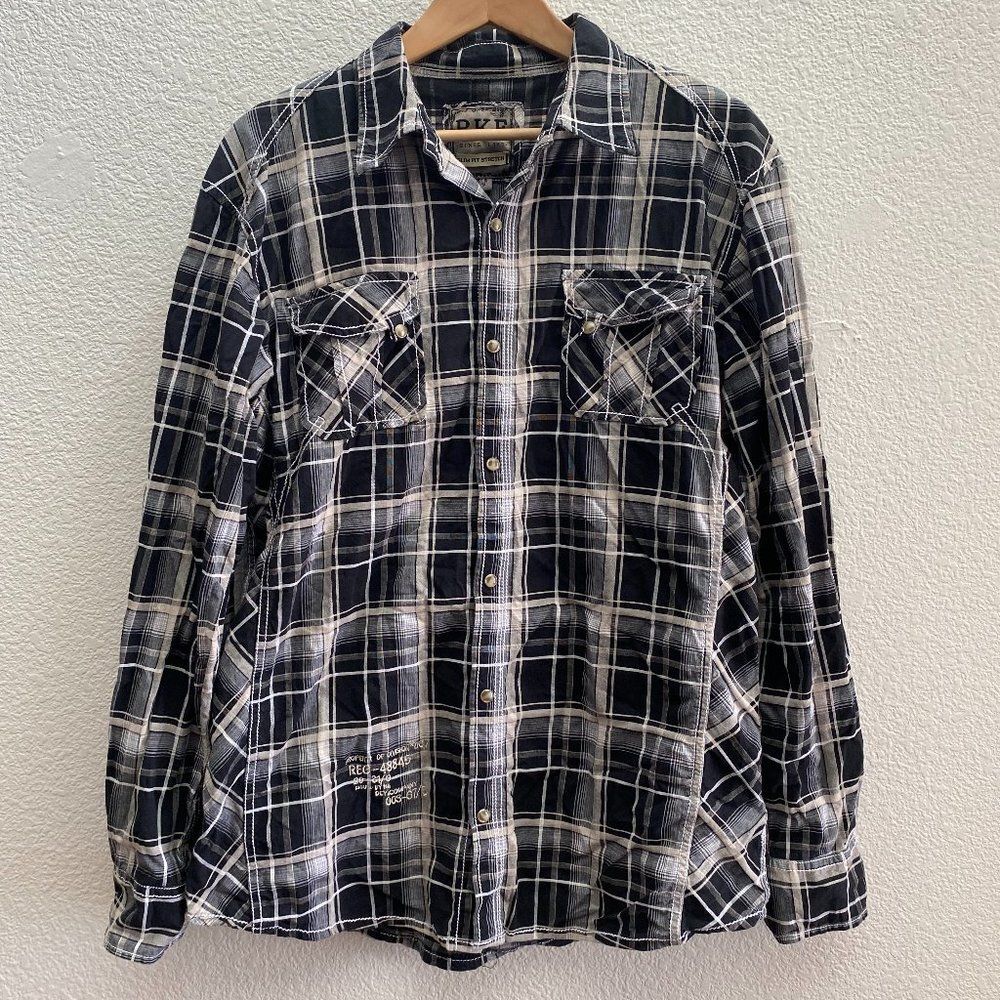 Buckle BKE Slim Fit Stretch Plaid Western Stitched Snap Button Shirt Men's XL